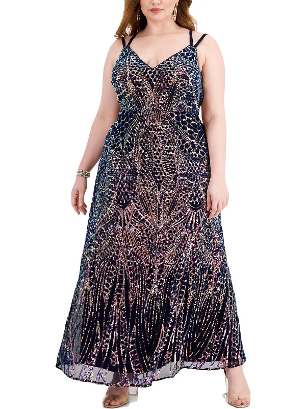 Plus Womens Sequined Long Evening Dress