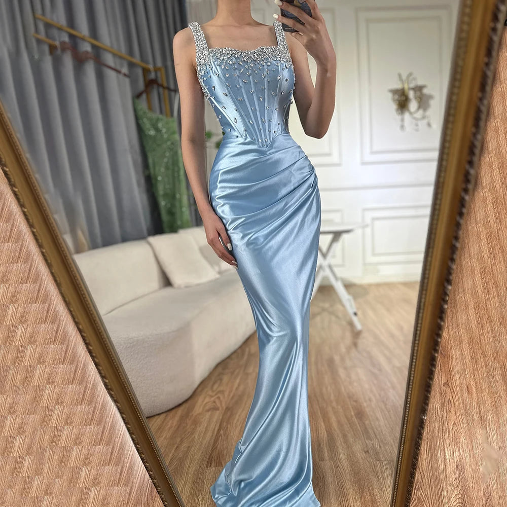 Serene Hill 2024 Saudi Blue Crystal Beaded Spaghetti Strap Mermaid Evening Dress Gown with Split for Formal Occasion LA72739 Serene Hill 2024 Saudi Blue Crystal Beaded Spaghetti Strap Mermaid Evening Dress Gown with Split for Formal Occasion LA72739