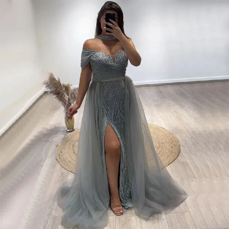 Serene Hill Arabic Turquoise Sexy One Shoulder Beaded Mermaid High Split Evening Dresses Party Gowns 2024 For Women LA72203 Serene Hill Arabic Turquoise Sexy One Shoulder Beaded Mermaid High Split Evening Dresses Party Gowns 2024 For Women LA72203