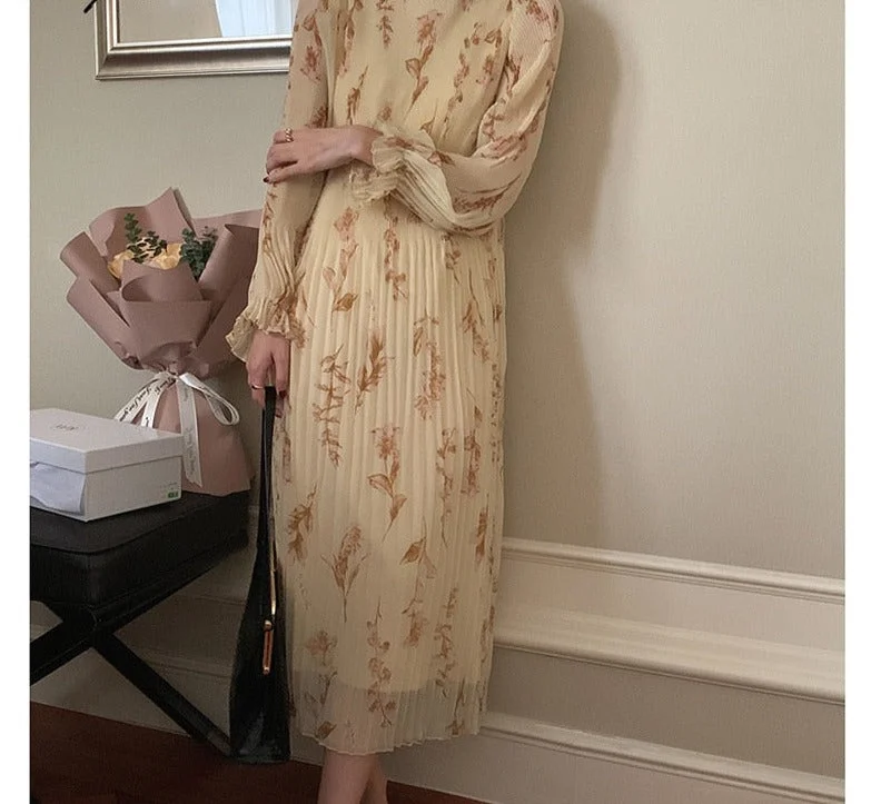 Wjczt Elegant Floral Chiffon Long Dresses Women Spring New Cute Puff Sleeve Double Layer Dress Female Casual Vacation Dress Wjczt Elegant Floral Chiffon Long Dresses Women Spring New Cute Puff Sleeve Double Layer Dress Female Casual Vacation Dress