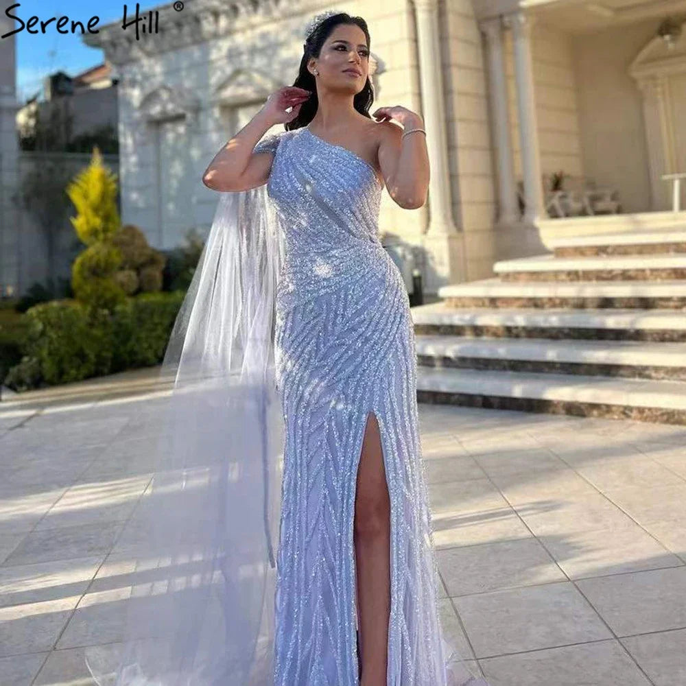 Serene Hill Lilac High Split Mermaid Elegant One Shoulder Evening Dresses Gowns Luxury Beaded 2024 For Women Party LA71493 Serene Hill Lilac High Split Mermaid Elegant One Shoulder Evening Dresses Gowns Luxury Beaded 2024 For Women Party LA71493