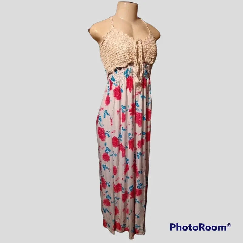 White/Pink Floral Knit Vacation Dress