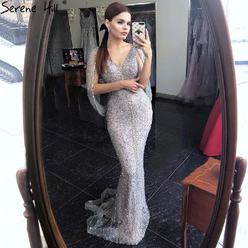 Serene Hill Grey Mermaid Luxury Sparkle Evening Dresses Gowns Elegant Beading Crystal Sexy For Women Party LA70847 Serene Hill Grey Mermaid Luxury Sparkle Evening Dresses Gowns Elegant Beading Crystal Sexy For Women Party LA70847