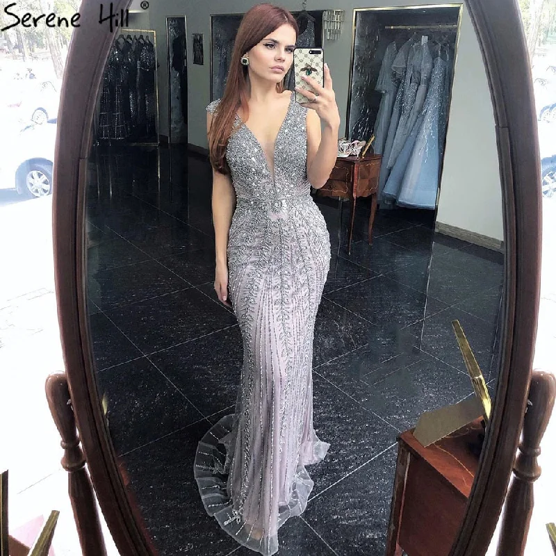 Serene Hill Grey Mermaid Luxury Evening Dresses Gowns Beading Crystal Elegant Sexy For Women Party LA70849 Serene Hill Grey Mermaid Luxury Evening Dresses Gowns Beading Crystal Elegant Sexy For Women Party LA70849