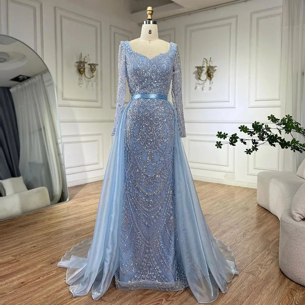 Serene Hill Arabic Blue Sweetheart Mermaid Evening Gown Beaded Overskirt - Luxury Dresses for Woman's Wedding Party 2024 LA72548 Serene Hill Arabic Blue Sweetheart Mermaid Evening Gown Beaded Overskirt - Luxury Dresses for Woman's Wedding Party 2024 LA72548
