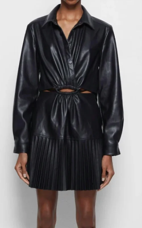Cindy Vegan Leather Dress In Black