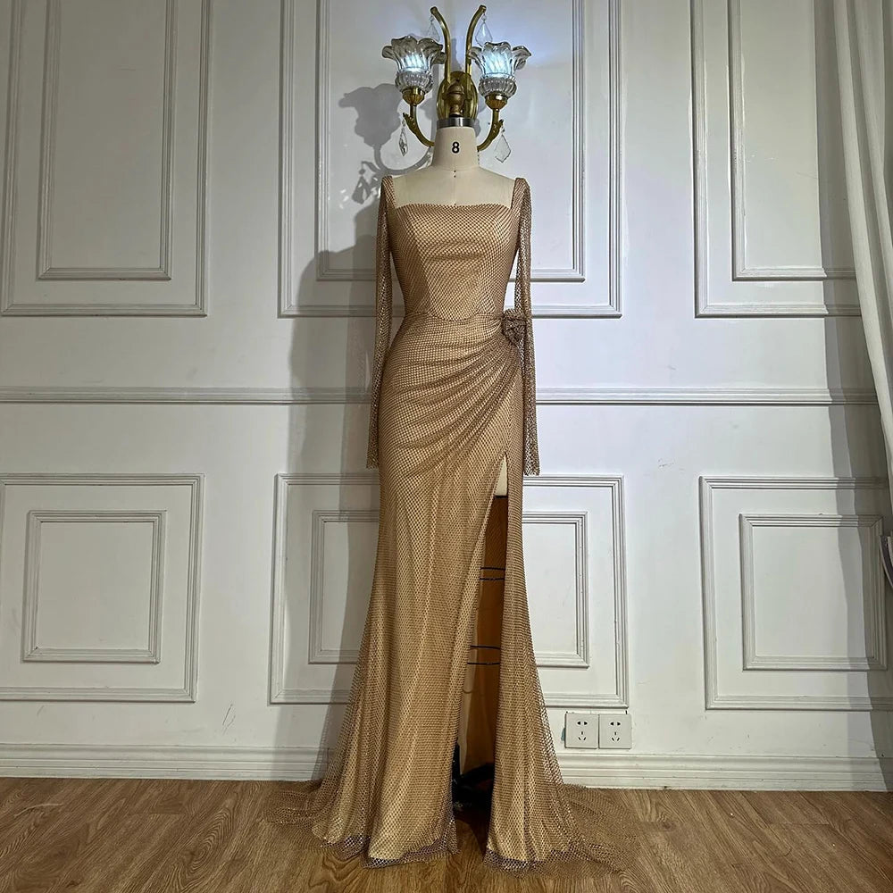 Serene Hill Customize 2025 Nude Elegant High Split Beaded Mermaid Saudi Arabic Evening Dresses Gown For Formal Occasion LA72801A Serene Hill Customize 2025 Nude Elegant High Split Beaded Mermaid Saudi Arabic Evening Dresses Gown For Formal Occasion LA72801A