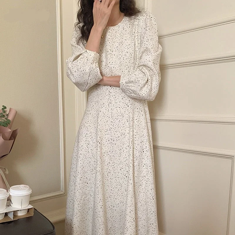 Wjczt Cute Puff Sleeve Floral Chiffon Long Dresses Women Spring Loose Elegant O Neck Dress Female Korean Beach Dress Wjczt Cute Puff Sleeve Floral Chiffon Long Dresses Women Spring Loose Elegant O Neck Dress Female Korean Beach Dress
