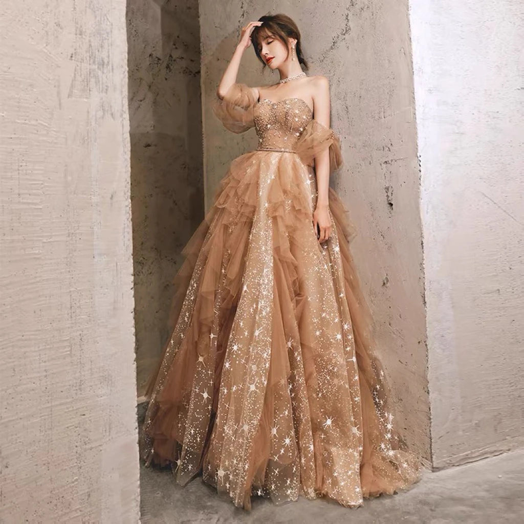 Wjczt Champagne Evening Dresses Strapless Off Shoulder Ruffle Beading Sequins Empire Tulle A-Line Woman Formal Party Prom Gowns 2024 Wjczt Champagne Evening Dresses Strapless Off Shoulder Ruffle Beading Sequins Empire Tulle A-Line Woman Formal Party Prom Gowns 2024