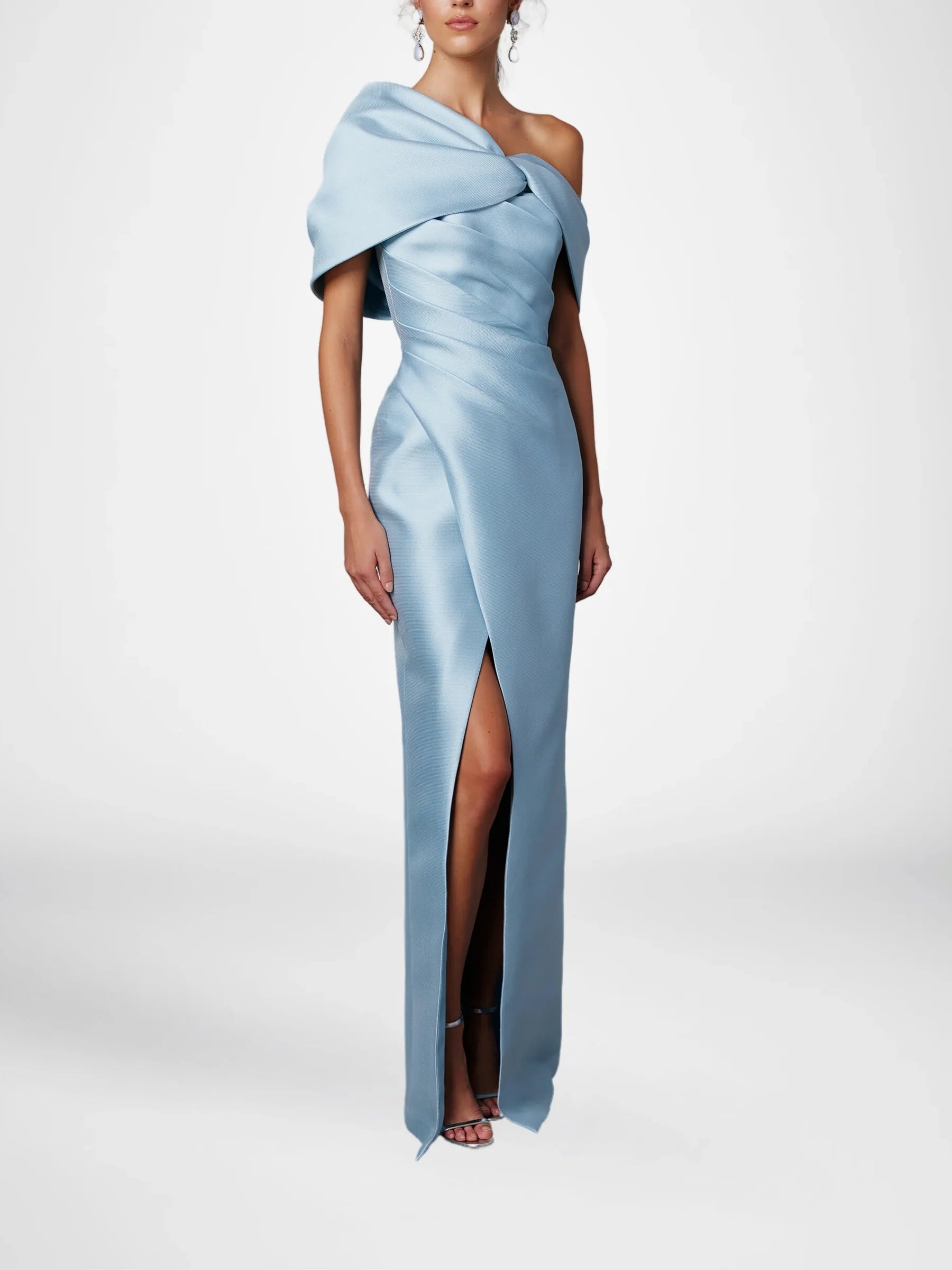Tight fit/column off shoulder short sleeved and ground length slit mother of the bride dress Tight fit/column off shoulder short sleeved and ground length slit mother of the bride dress