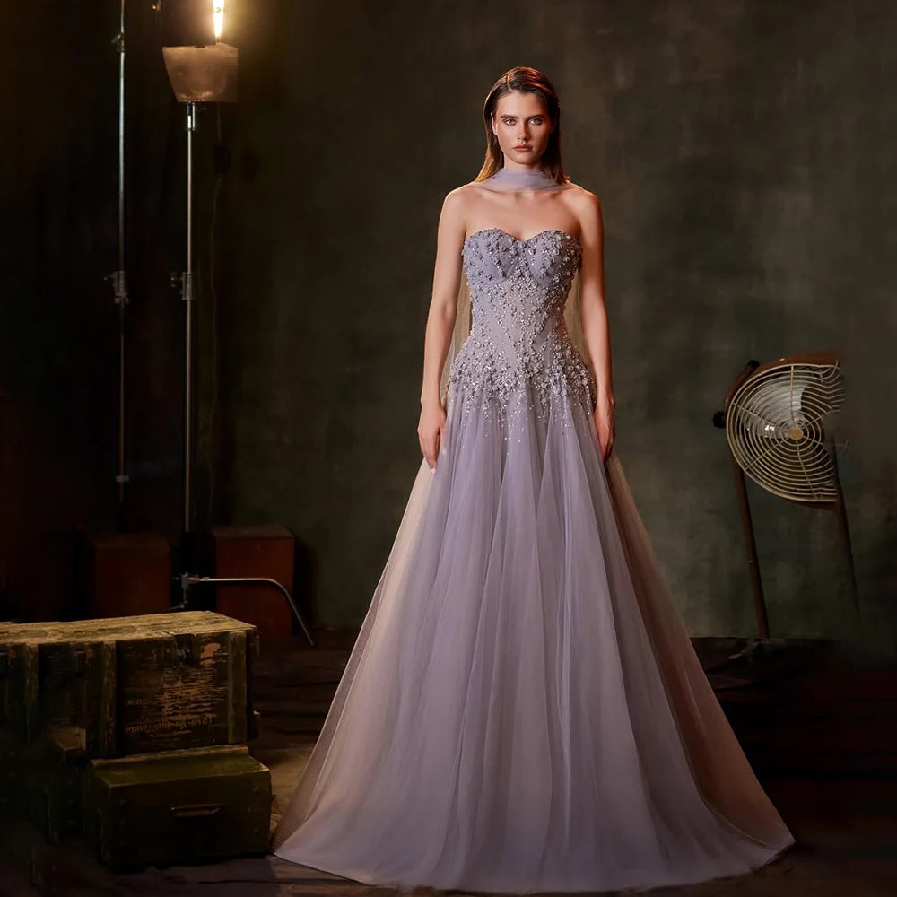 Serene Hill 2025 Customized Arabic Lilac A-Line Beaded Strapless Evening Dresses Gowns for Formal Occasion LA72832 Serene Hill 2025 Customized Arabic Lilac A-Line Beaded Strapless Evening Dresses Gowns for Formal Occasion LA72832