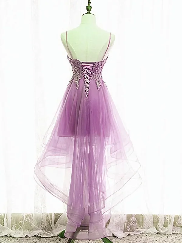 Purple High Low Lace Prom Dresses, Light Purple High Low Lace Formal Homecoming Dresses Purple High Low Lace Prom Dresses, Light Purple High Low Lace Formal Homecoming Dresses