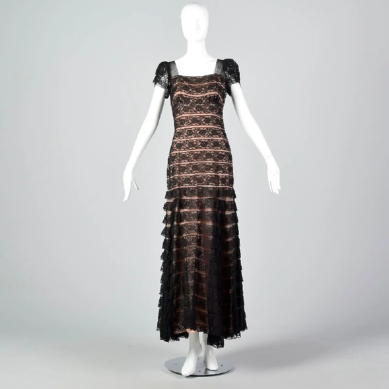 1940s Black Lace Mermaid Dress