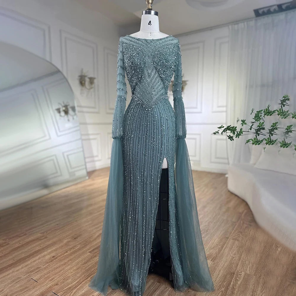 Serene Hill Arabic Turquoise Mermaid Beaded Elegant Cape Sleeves Luxury Evening Dress Gown For Women Wedding Party 2024 LA72246 Serene Hill Arabic Turquoise Mermaid Beaded Elegant Cape Sleeves Luxury Evening Dress Gown For Women Wedding Party 2024 LA72246