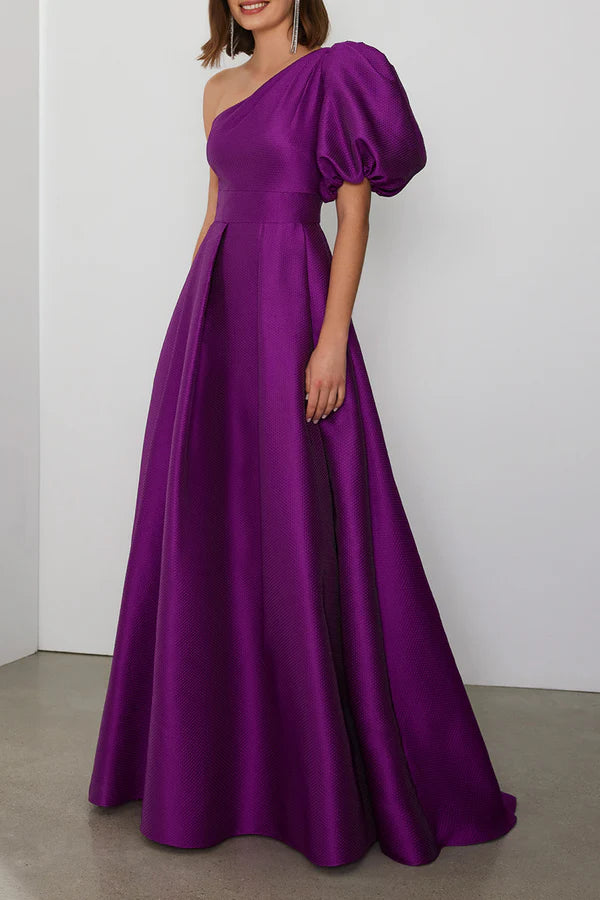 A-shaped One Shoulder Bubble Sleeves Empire Satin Mother of the bride dress