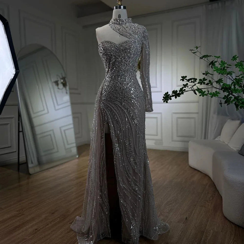 Serene Hill Arabic White Nude Mermaid Elegant One Shoulder Luxury Beaded Evening Dresses Gowns For Women Party 2024 LA72196 Serene Hill Arabic White Nude Mermaid Elegant One Shoulder Luxury Beaded Evening Dresses Gowns For Women Party 2024 LA72196