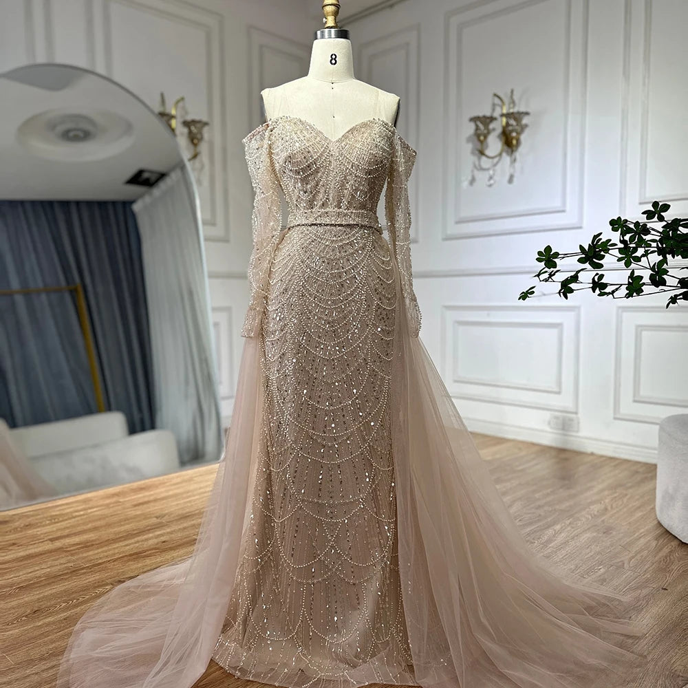 Serene Hill Customized Nude Mermaid Arabia Beaded Evening Dress Gown with Detachable Skirt for Formal Occasion 2024 LA72243A Serene Hill Customized Nude Mermaid Arabia Beaded Evening Dress Gown with Detachable Skirt for Formal Occasion 2024 LA72243A