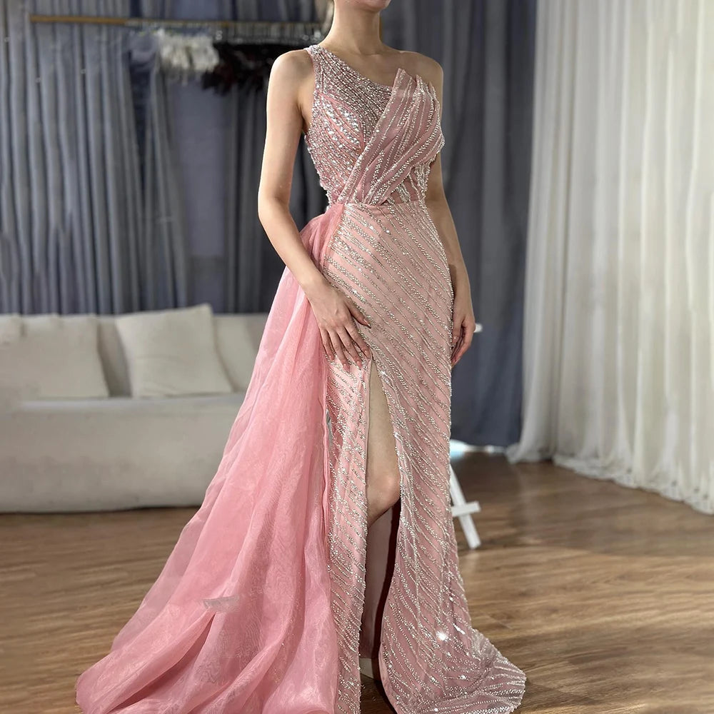 Serene Hill 2024 Blue One Shoulder Split Saudi Evening Gown with Beaded Side Overskirt Dress for Formal Occasion LA72732 Serene Hill 2024 Blue One Shoulder Split Saudi Evening Gown with Beaded Side Overskirt Dress for Formal Occasion LA72732