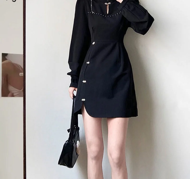 Wjczt Dresses Women Autumn Pure-black Irregular Vintage Hot Sale S-3XL Long Puff Sleeve Design Chinese Style Hipsters Casual Ins Cozy Wjczt Dresses Women Autumn Pure-black Irregular Vintage Hot Sale S-3XL Long Puff Sleeve Design Chinese Style Hipsters Casual Ins Cozy
