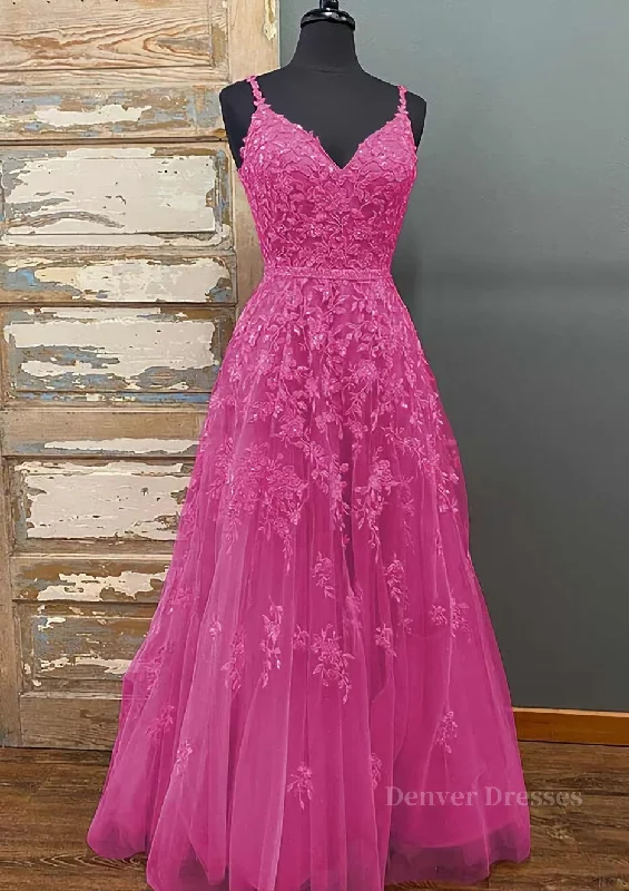 A-line V Neck Spaghetti Straps Long/Floor-Length Tulle Prom Dress With Beading Lace Pockets Sequins A-line V Neck Spaghetti Straps Long/Floor-Length Tulle Prom Dress With Beading Lace Pockets Sequins