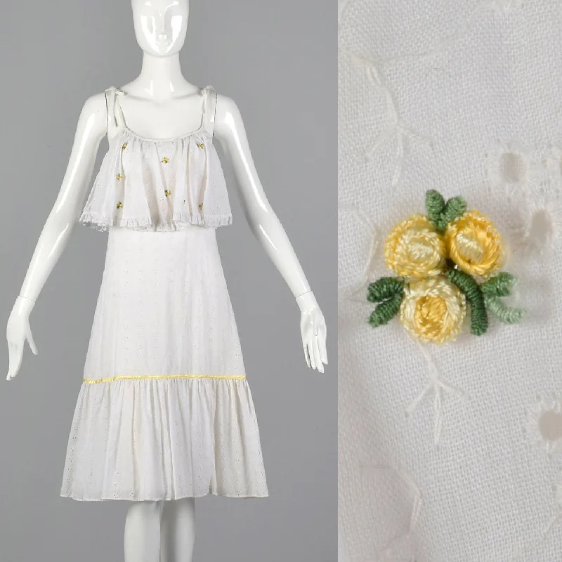 1970s White Eyelet Dress