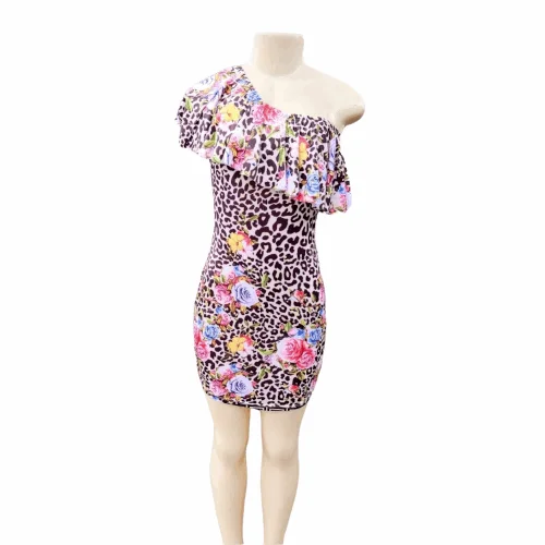 Floral Leopard Summer Dress - M