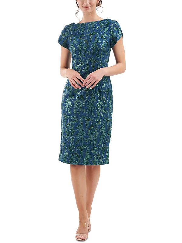 Womens Embroidered Sequined Sheath Dress