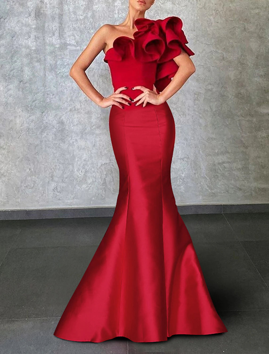 Mermaid Black Dress Evening Gown Corsets Dress Formal Wedding Guest Floor Length Sleeveless One Shoulder Taffeta with Ruffles Shouder Flower Mermaid Black Dress Evening Gown Corsets Dress Formal Wedding Guest Floor Length Sleeveless One Shoulder Taffeta with Ruffles Shouder Flower