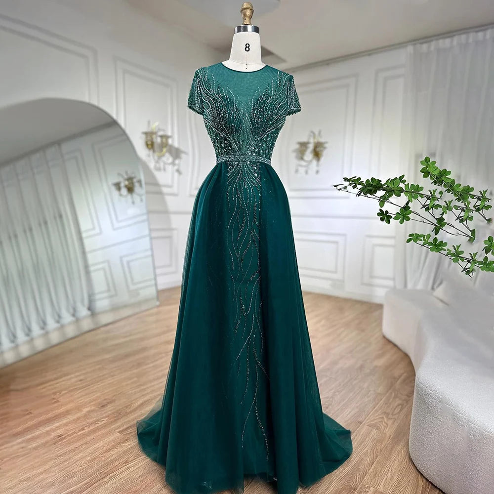 Serene Hill Green Mermaid Elegant With Overskirt Beaded Luxury Dubai Evening Dresses Gowns For Women Wedding Party 2024 LA72241 Serene Hill Green Mermaid Elegant With Overskirt Beaded Luxury Dubai Evening Dresses Gowns For Women Wedding Party 2024 LA72241