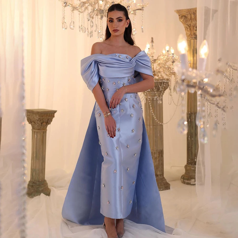 Serene Hill 2024 Arabic Blue Beaded Crystal Ankle-Length Mermaid Satin Evening Dresses Gowns for Women Wedding Party LA72414A Serene Hill 2024 Arabic Blue Beaded Crystal Ankle-Length Mermaid Satin Evening Dresses Gowns for Women Wedding Party LA72414A
