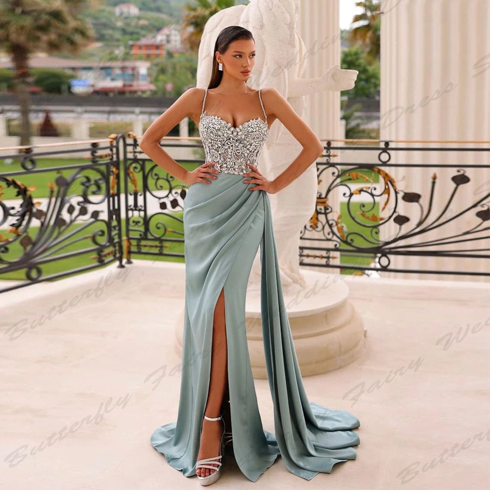 Wjczt Elegant Luxury Evening Dresses Sexy Backless Mermaid Off The Shoulder Sleeveless High Slit Simple Mopping Prom Gowns For Women Wjczt Elegant Luxury Evening Dresses Sexy Backless Mermaid Off The Shoulder Sleeveless High Slit Simple Mopping Prom Gowns For Women