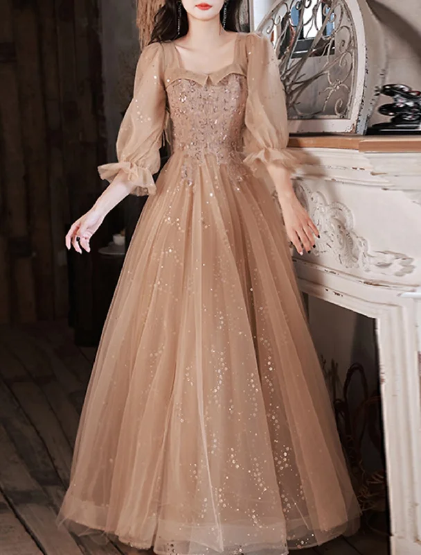 A-Line Prom Dresses Sparkle & Shine Dress Prom Wedding Party Floor Length Half Sleeve Scoop Neck Lace with Sequin Appliques A-Line Prom Dresses Sparkle & Shine Dress Prom Wedding Party Floor Length Half Sleeve Scoop Neck Lace with Sequin Appliques
