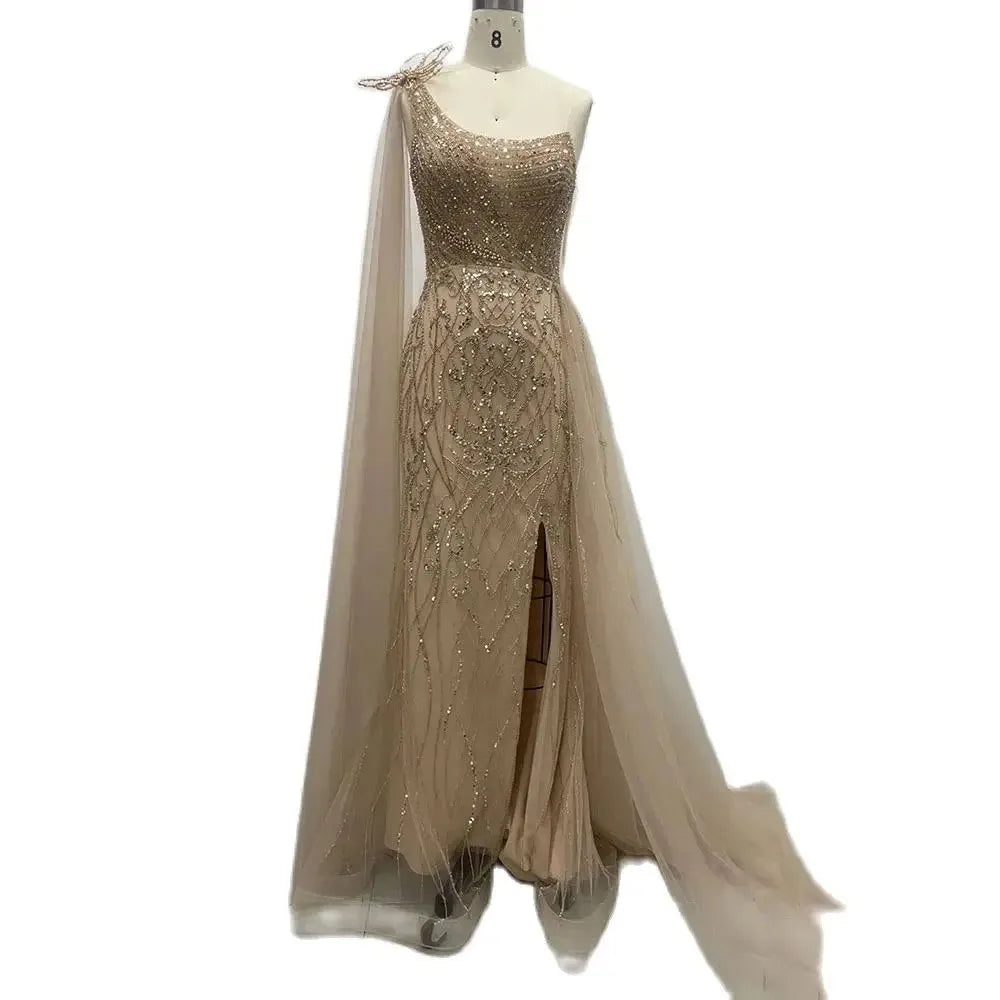 Serene Hill Nude Arabic Evening Dress Side Train One Shoulder Mermaid for Women's Formal Prom Wedding Party Gowns 2024 LA72442 Serene Hill Nude Arabic Evening Dress Side Train One Shoulder Mermaid for Women's Formal Prom Wedding Party Gowns 2024 LA72442