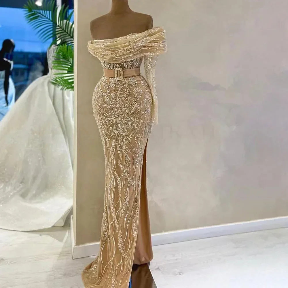 Serene Hill Arabic Nude Mermaid One Shoulder Beaded Luxury Dubai Evening Dresses Gowns For Women Wedding Party 2024 LA72161 Serene Hill Arabic Nude Mermaid One Shoulder Beaded Luxury Dubai Evening Dresses Gowns For Women Wedding Party 2024 LA72161