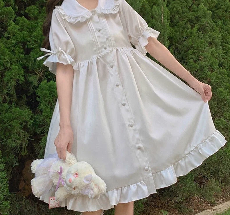 Wjczt Dresses Women Japanese Style Sweetie Loose All-match Students Kawaii Comfortable Solid Trendy Knee-length Popular Lovely Summer