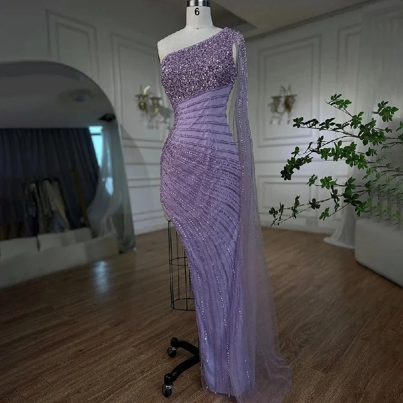 Serene Hill Lilac Mermaid Elegant One Shoulder Sexy High Split Beaded Evening Dresses Gowns 2024 For Women Wedding Party LA72215 Serene Hill Lilac Mermaid Elegant One Shoulder Sexy High Split Beaded Evening Dresses Gowns 2024 For Women Wedding Party LA72215