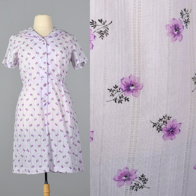 1950s Purple Floral Dress with Scallop Collar