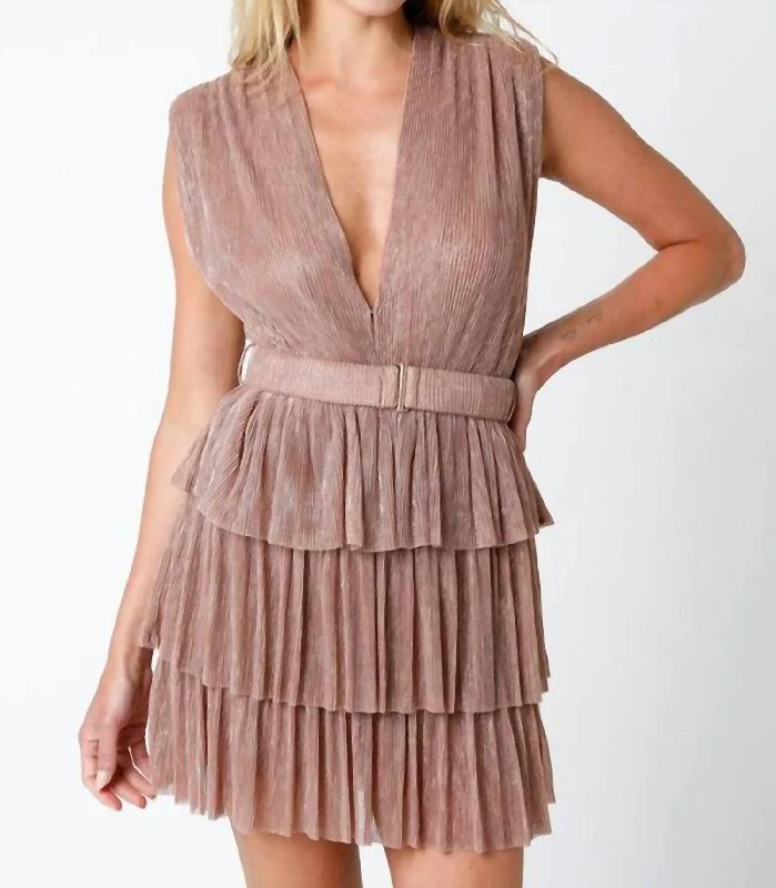 Alexia Pleated Dress In Blush Rose