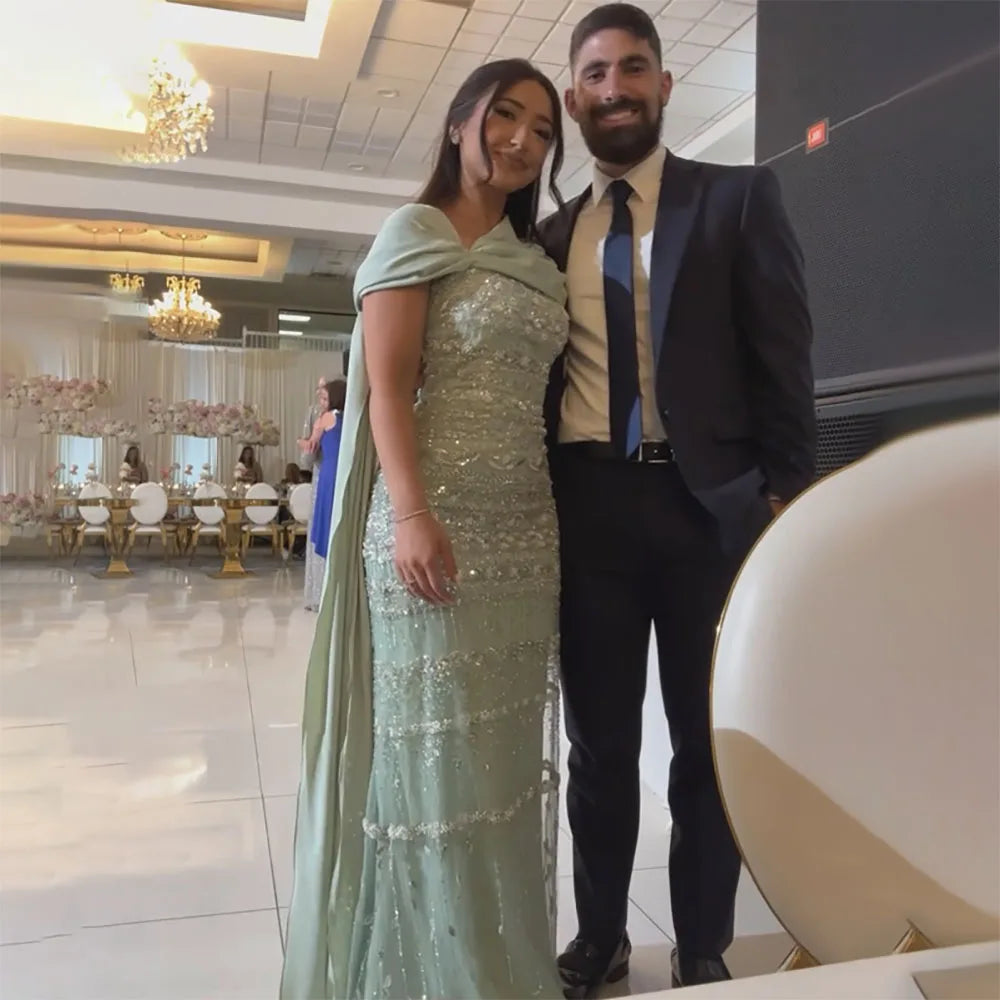 Serene Hill 2024 Saudi Arabic Sage Sage Green Mermaid Beaded Luxury Evening Dress with Long Cape for Formal Occasion LA72126B Serene Hill 2024 Saudi Arabic Sage Sage Green Mermaid Beaded Luxury Evening Dress with Long Cape for Formal Occasion LA72126B