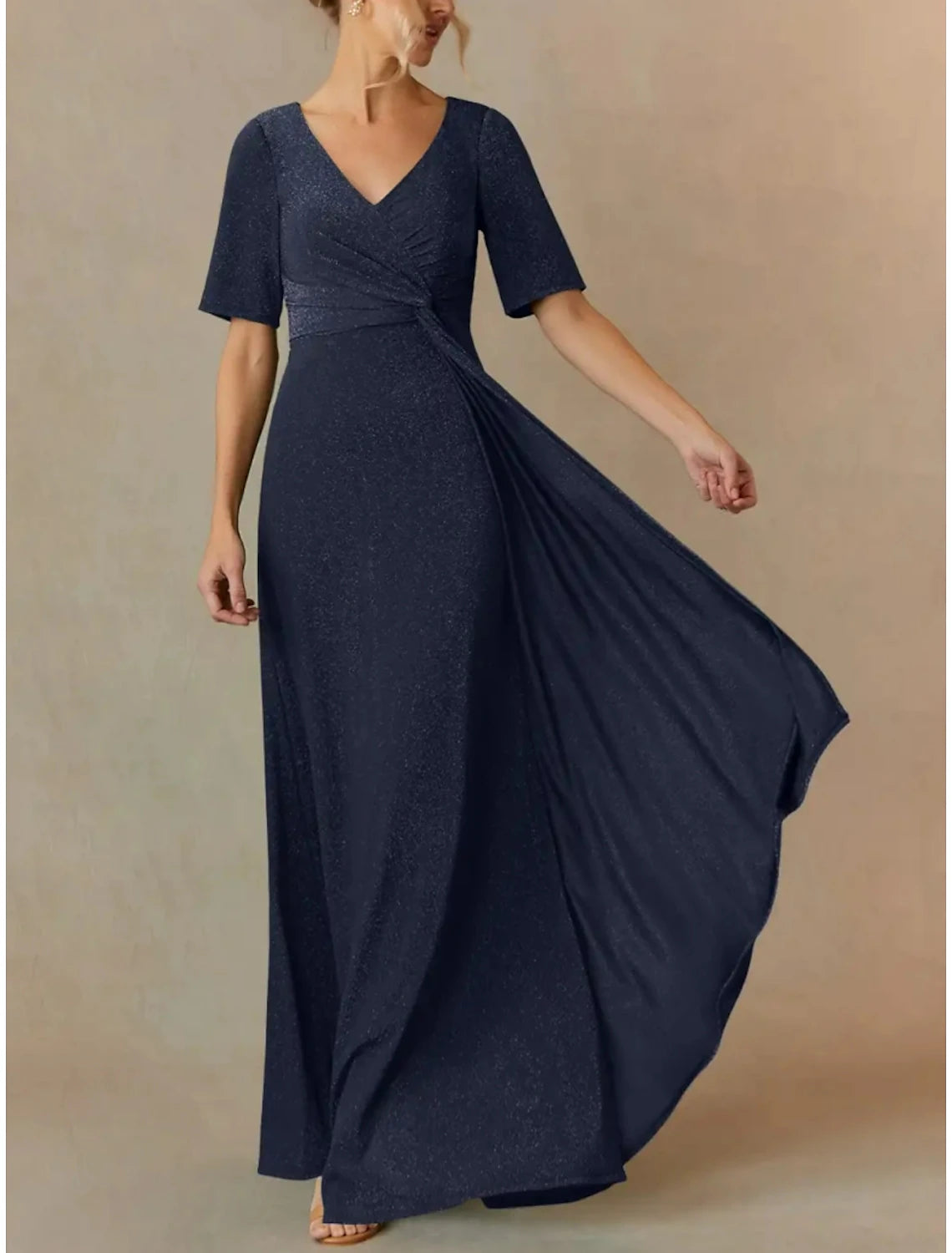 A-Line Mother of the Bride Dress Wedding Guest Elegant V Neck Floor Length Chiffon Short Sleeve with Ruching A-Line Mother of the Bride Dress Wedding Guest Elegant V Neck Floor Length Chiffon Short Sleeve with Ruching