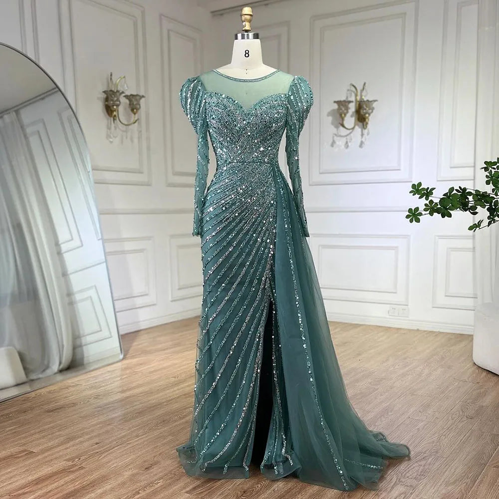 Serene Hill 2024 Arabic Turquoise Mermaid Split Beaded Luxury Dubai Long Evening Dresses Gowns for Women Wedding Party LA72448 Serene Hill 2024 Arabic Turquoise Mermaid Split Beaded Luxury Dubai Long Evening Dresses Gowns for Women Wedding Party LA72448
