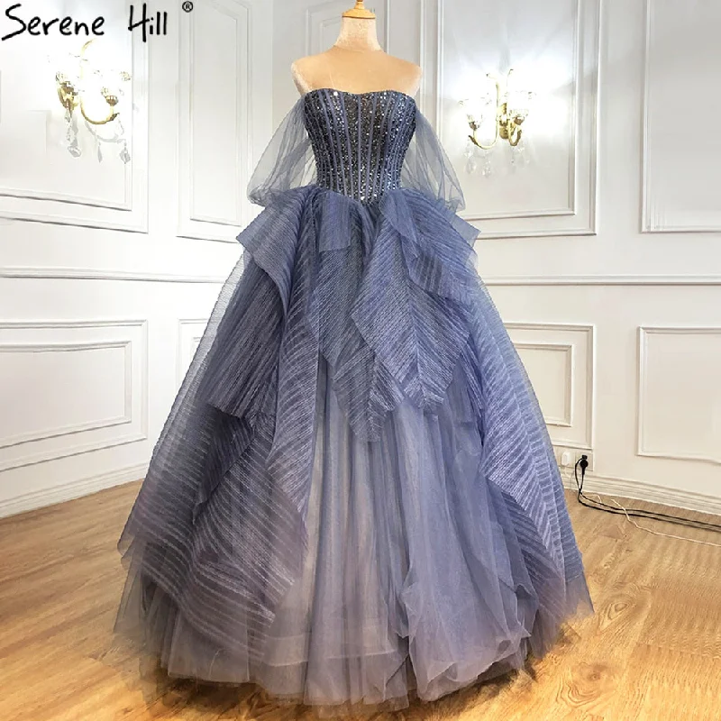 Serene Hill Luxury Blue Beading Evening Dresses Srtapless Sexy Ball Gowns 2024 For Women Party LA70936 Serene Hill Luxury Blue Beading Evening Dresses Srtapless Sexy Ball Gowns 2024 For Women Party LA70936