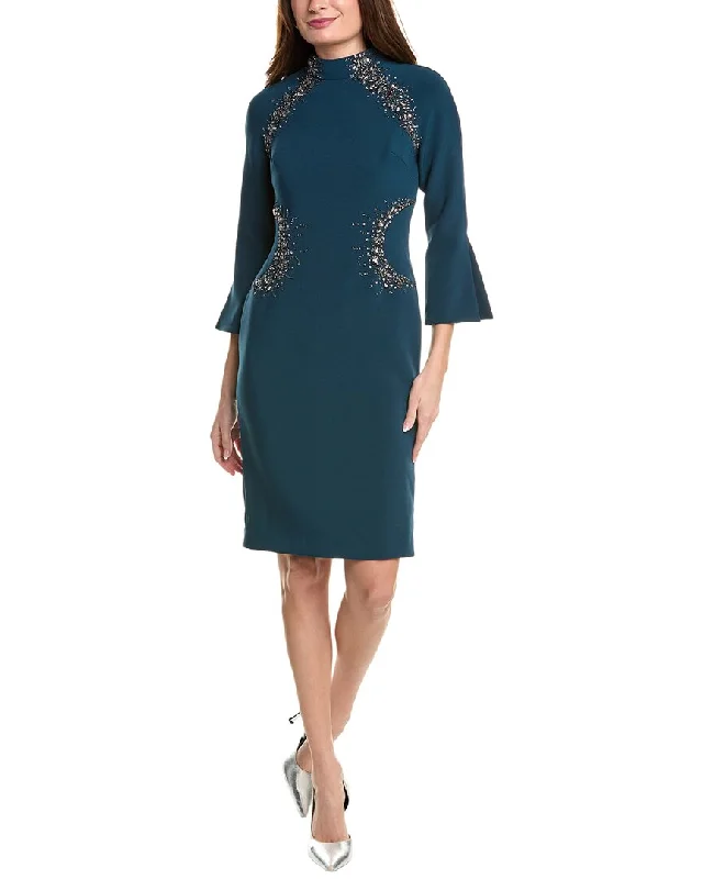 Teri Jon by Rickie Freeman Crepe Mock Neck Sheath Dress