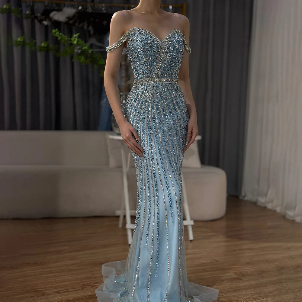 Serene Hill 2024 Blue Prom Mermaid Gown Beaded Luxury Saudi Evening Dress for Formal Occasion LA72715A Serene Hill 2024 Blue Prom Mermaid Gown Beaded Luxury Saudi Evening Dress for Formal Occasion LA72715A