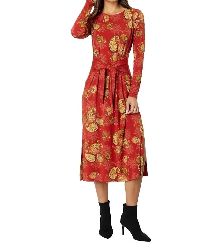 Paisley Lace Long Sleeve Tie Front Knit Dress In Multi