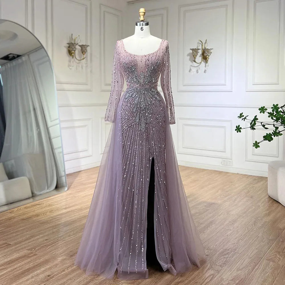 Serene Hill Pink Elegant With Overskirt Split Luxury Beaded Mermaid Evening Dresses Gowns for Women Wedding Party 2024 LA72431 Serene Hill Pink Elegant With Overskirt Split Luxury Beaded Mermaid Evening Dresses Gowns for Women Wedding Party 2024 LA72431