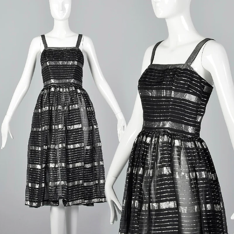 1950s Sheer Black and Silver Dress
