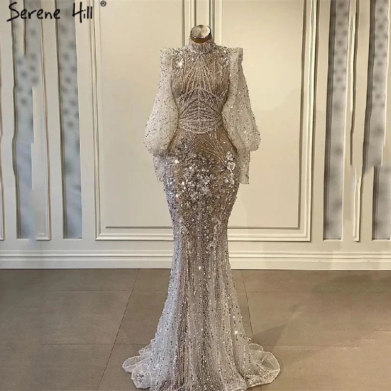 On Sale no return no refundSerene Hill Silver Mermaid Luxury Evening Dresses Gowns Full Sleeves Beaded Elegant 2024 For Women Party LA71036 On Sale no return no refundSerene Hill Silver Mermaid Luxury Evening Dresses Gowns Full Sleeves Beaded Elegant 2024 For Women Party LA71036