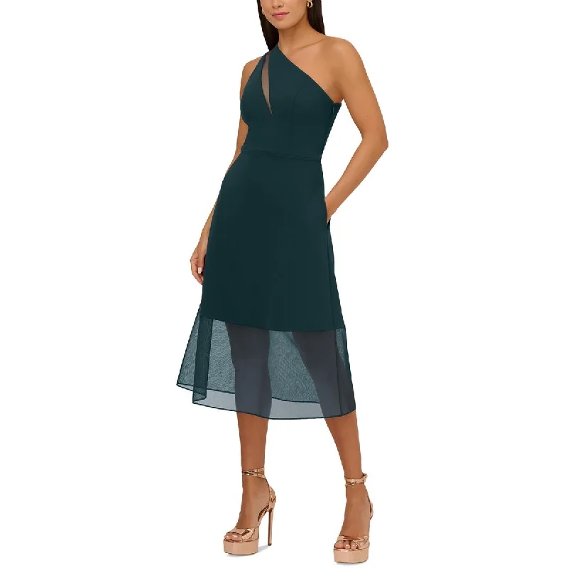 Adrianna Papell Womens Mesh Inset Mid Calf Midi Dress