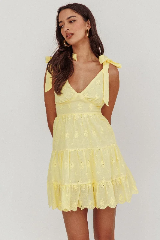 Ardent Tied Shoulder Mini Dress Lemon